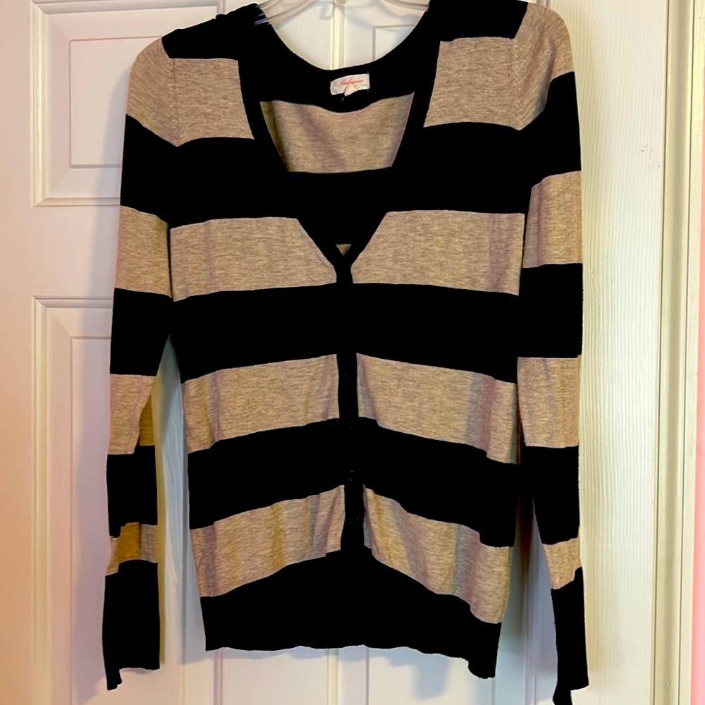 Striped button up v neck sweater